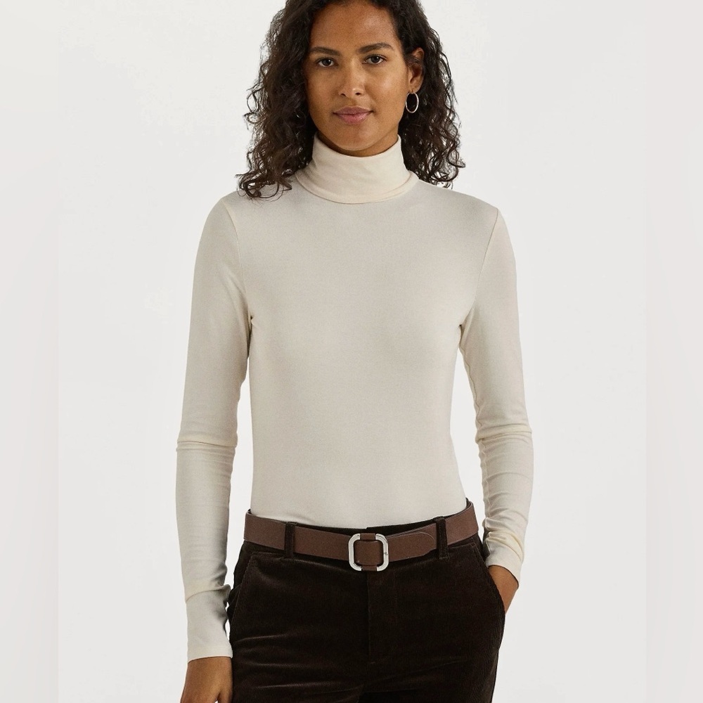 Lauren Ralph Lauren Petite Cream Long-Sleeve Turtleneck Top